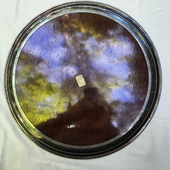 Vintage Silverplate and Wood Serving Tray - Elegant Round Design - Picture 1 of 2